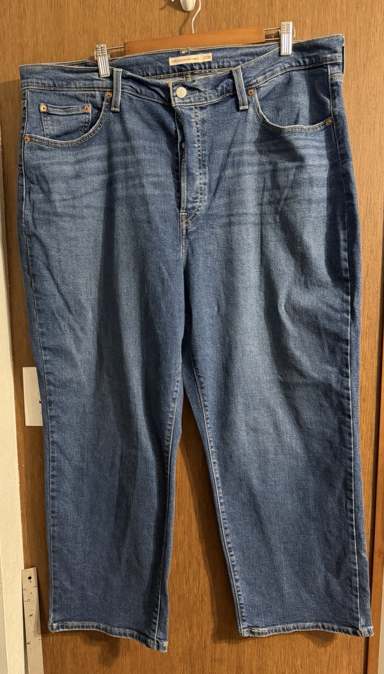 Levi Ribcage Straight Ankle button fly blue denim jeans size 20W